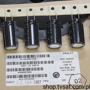 [20szt] EKR1000-40V-10-50-16,5X30 Elkos 1000uF 40V RADIAL FROLYT