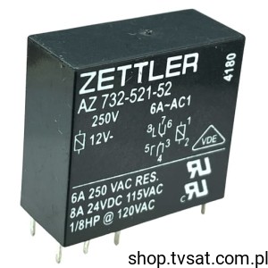 [2pcs] AZ732-521-52 Relay 12VDC 6A Coil 270 Ohm THT ZETTLER