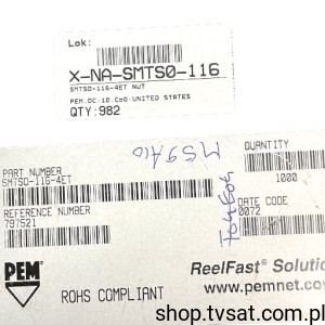 [50szt] SMTS0-116-4ET NUT L=0.125in E=0.219in Thr=0.116 NUT PEM