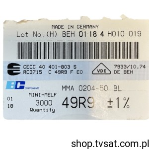 [400pcs] MMA0204-50BL-49R9-1% 49.9 Ohm 1% 50ppm 0204 SMD-0204 BCCOM