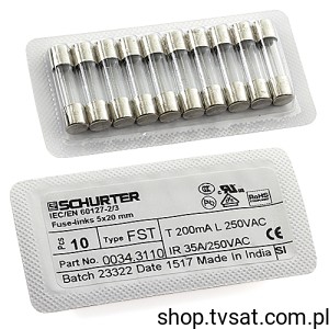 [40pcs] 0034.3110 Fuse 0.20A 250V Type FST Tube TUBE SCHURTER