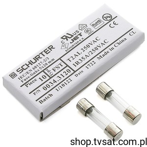 [50szt] 0034.3120 Fuse T2AL 250V Type FST Tube TUBE SCHURTER
