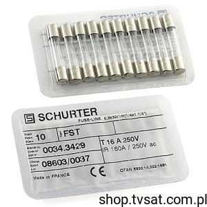 [20szt] 0034.3429 Fuse T16A 250V Type FST Tube TUBE SCHURTER