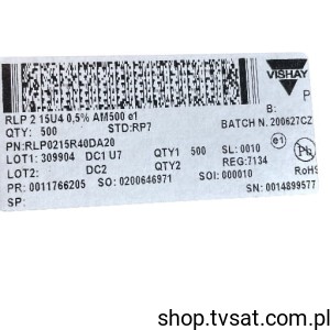 [2szt] RLP0215R40DA20 15R4 0.5% 25ppm 2W Axial AXIAL VISHAY