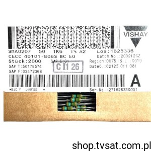 [500szt] SMA0207-50-1K6-1% 1K6 1% 50ppm 0207 Axial AXIAL VISHAY