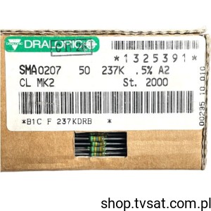 [500szt] SMA0207-50-237K-0.5% 237K 0.5% 50ppm 0207 Axial AXIAL DRALORIC