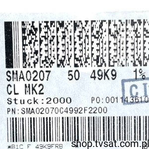 [300szt] SMA02070C4992F2200 R 49K9 1% 50ppm 0207 Axial AXIAL VISHAY